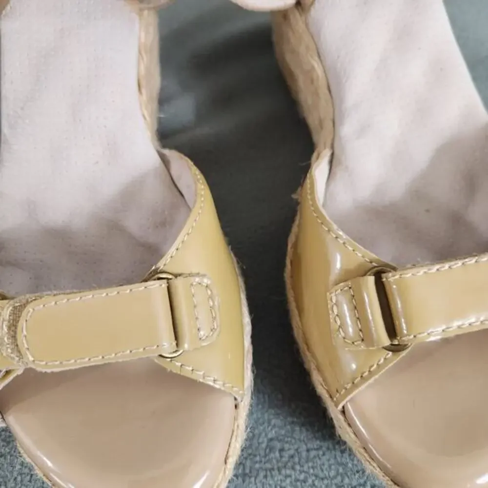 SOFTWALK Women's Patent Leather Espadrille Wedges Size 7M Comfort‎ Shoes Tan